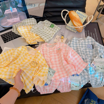 Set de îmbrăcăminte de casă pentru copii cu model carouri și personaje de desene animate, cardigan două piese
