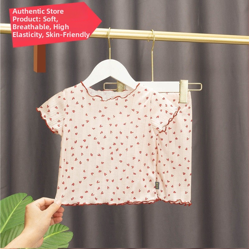 Set de vară pentru acasă pentru fetițe, două piese, în patru culori, lejer și confortabil, material cu absorbție a umezelii