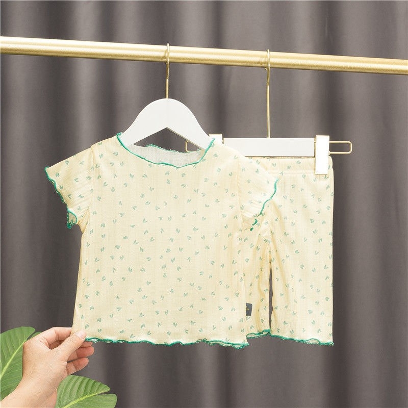 Set de vară pentru acasă pentru fetițe, două piese, în patru culori, lejer și confortabil, material cu absorbție a umezelii