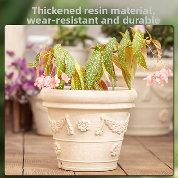 Alice Ghiveci de flori din rășină cu relief ceramic, stil crem pentru balcon cu trandafiri, gros și durabil, stil european, respirabil