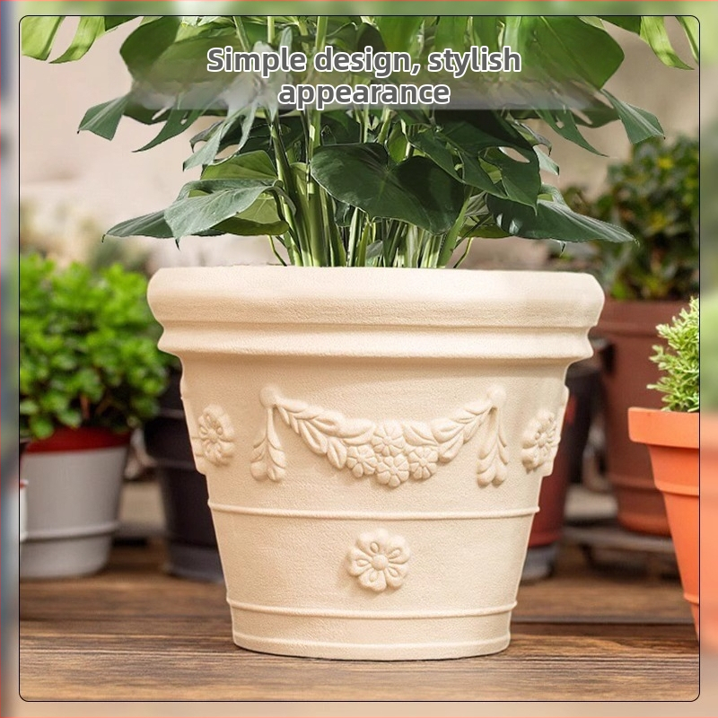 Alice Ghiveci de flori din rășină cu relief ceramic, stil crem pentru balcon cu trandafiri, gros și durabil, stil european, respirabil