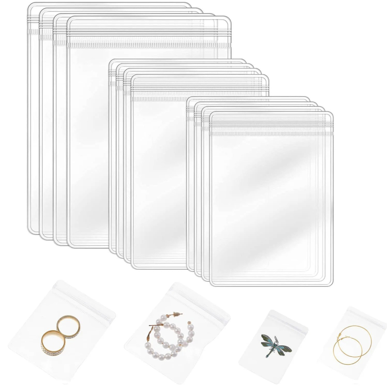 Set de 120 bucăți: Pungi transparente din plastic pentru bijuterii, pungi sigilate cu fermoar îngroșate, PVC anti-oxidare, în 3 mărimi