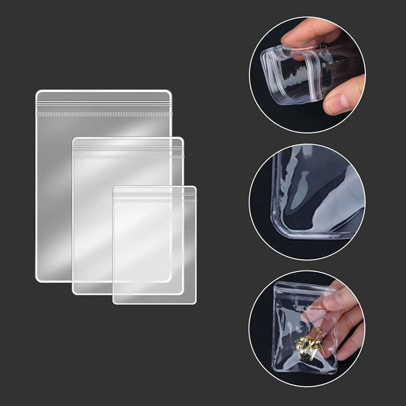 Set de 120 bucăți: Pungi transparente din plastic pentru bijuterii, pungi sigilate cu fermoar îngroșate, PVC anti-oxidare, în 3 mărimi