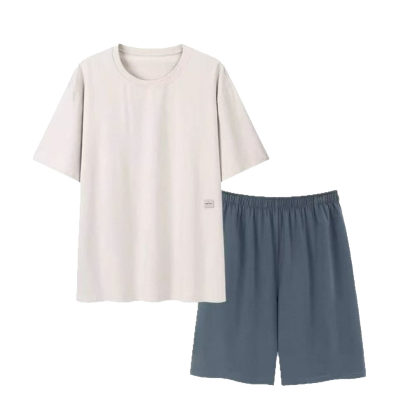 Pijamă de vară pentru bărbați, set din modal, tricou cu mânecă scurtă și șorturi, croială lejeră, țesătură subțire, stil casual, potrivite pentru purtarea în exterior