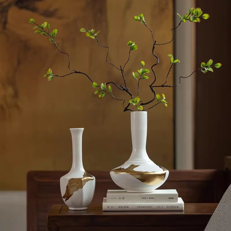 Vază ceramică în stil Zen, cu aspect auriu, pentru aranjamente florale, decor vintage pentru living și ceainărie