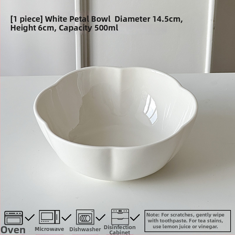 Vas desert cu petale, ceramică albă minimalistă, pentru mic dejun, terci și ceai.
