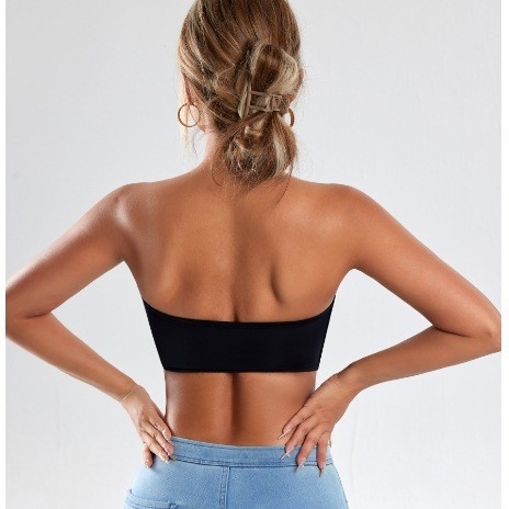 Sutien bustier fără bretele, cu burete, fără cusături, din material Ice Silk respirabil, pentru femei.