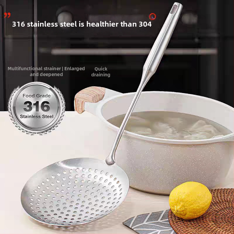Colander din oțel inoxidabil 316, design integrat îngroșat, mâner lung, pentru gătit, fiert și prăjit