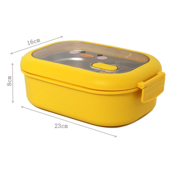 Cutie pentru prânz izolată din oțel inoxidabil, design drăguț cu rață galbenă, compartimentată, portabilă pentru elevi