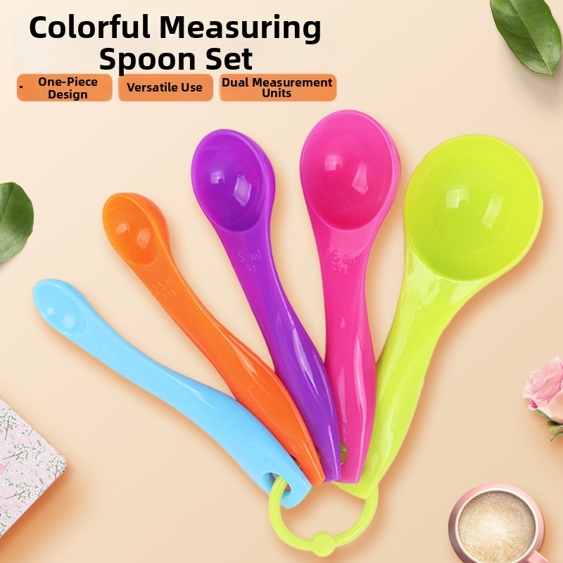 Set de 5 linguri măsură colorate, cu marcaje de dimensiune, material durabil, sigur pentru alimente, pentru gătit și coacere