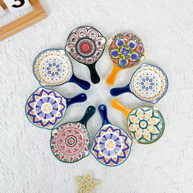 Vas ceramic cu mâner, în stil boem japonez, pentru condimente, utilizare casnică, formă neregulată, farfurie pentru sos de soia, vase pentru hot pot