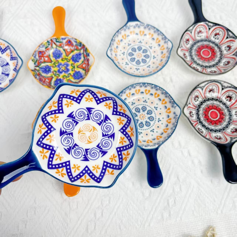 Vas ceramic cu mâner, în stil boem japonez, pentru condimente, utilizare casnică, formă neregulată, farfurie pentru sos de soia, vase pentru hot pot