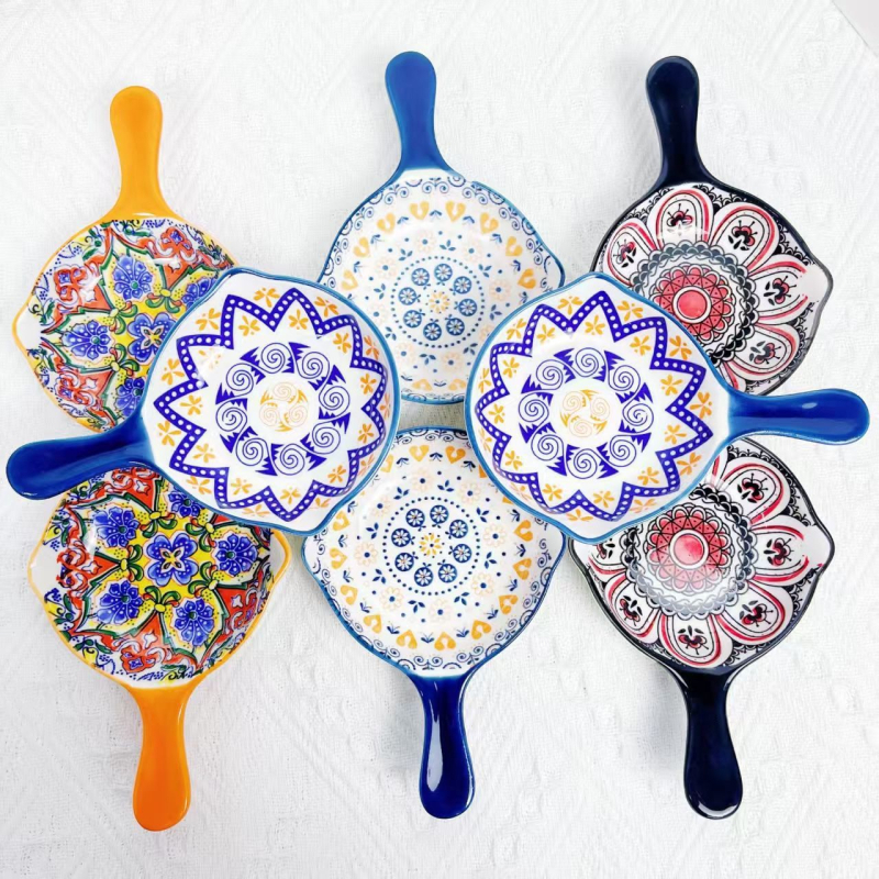 Vas ceramic cu mâner, în stil boem japonez, pentru condimente, utilizare casnică, formă neregulată, farfurie pentru sos de soia, vase pentru hot pot