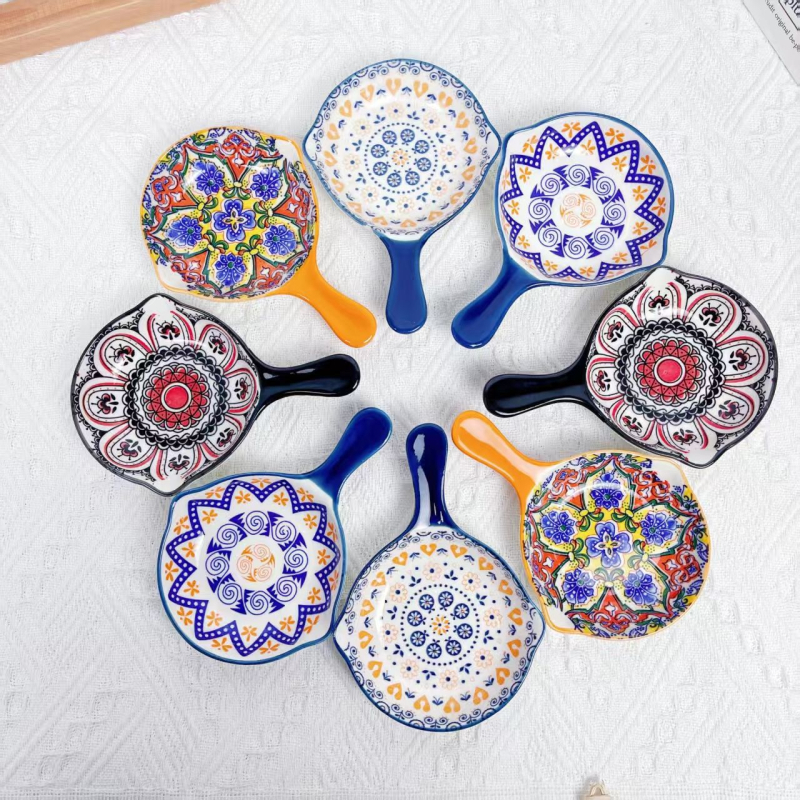 Vas ceramic cu mâner, în stil boem japonez, pentru condimente, utilizare casnică, formă neregulată, farfurie pentru sos de soia, vase pentru hot pot