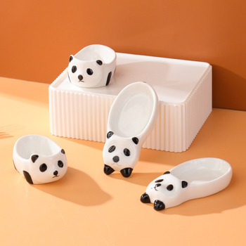 Farfurie ceramic Panda pentru sosuri, utilizare casnică, design drăguț, potrivită pentru sos de soia, oțet și sos pentru hot pot.