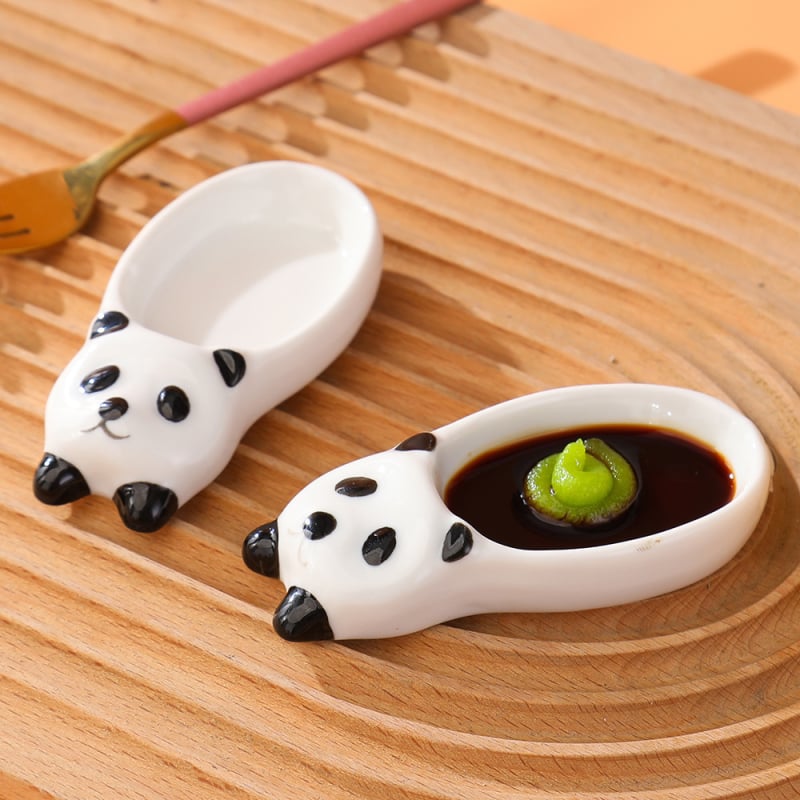 Farfurie ceramic Panda pentru sosuri, utilizare casnică, design drăguț, potrivită pentru sos de soia, oțet și sos pentru hot pot.