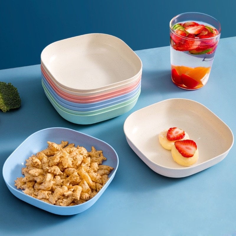 Vas pătrat din plastic, din paie de grâu, pentru gustări și fructe, diametru 14–14,9 cm