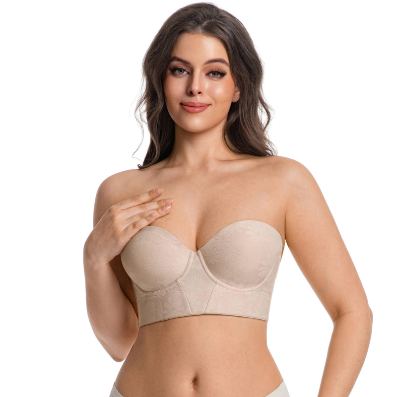 Sutien fără bretele pentru plus size, cu armătură detașabilă, bretele detașabile, susținere laterală a sânilor și efect push-up