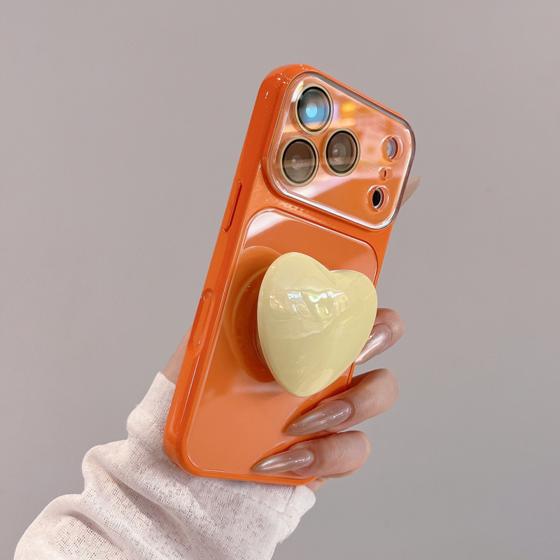 Carcasă din sticlă cu blocare pe culoare și suport în formă de inimă, stil Ins, 2-în-1, acoperire completă pentru iPhone 17 Pro Max și iPhone 16