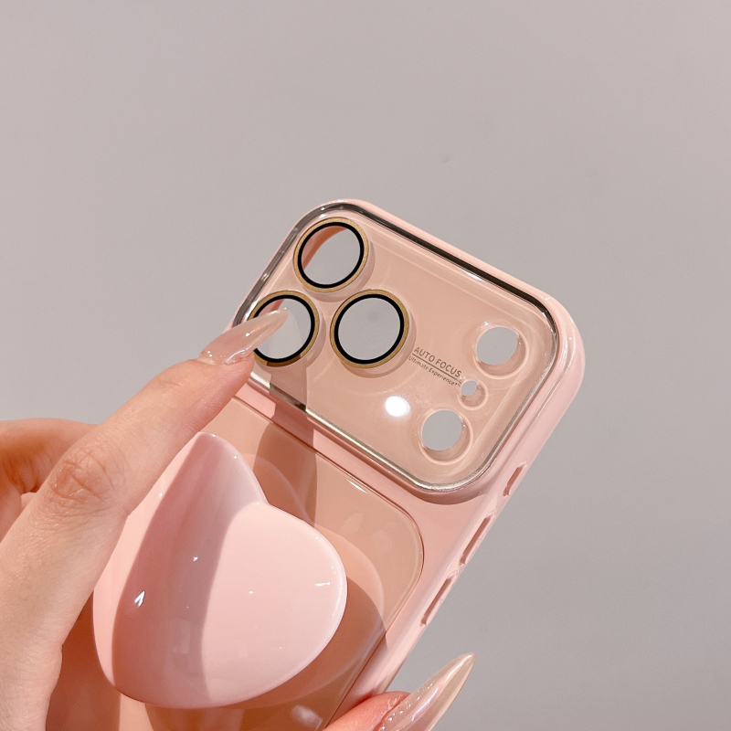 Carcasă din sticlă cu blocare pe culoare și suport în formă de inimă, stil Ins, 2-în-1, acoperire completă pentru iPhone 17 Pro Max și iPhone 16