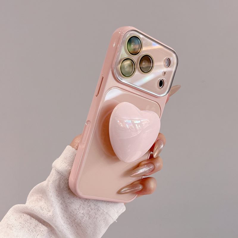 Carcasă din sticlă cu blocare pe culoare și suport în formă de inimă, stil Ins, 2-în-1, acoperire completă pentru iPhone 17 Pro Max și iPhone 16