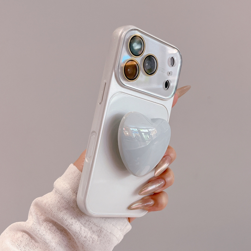 Carcasă din sticlă cu blocare pe culoare și suport în formă de inimă, stil Ins, 2-în-1, acoperire completă pentru iPhone 17 Pro Max și iPhone 16