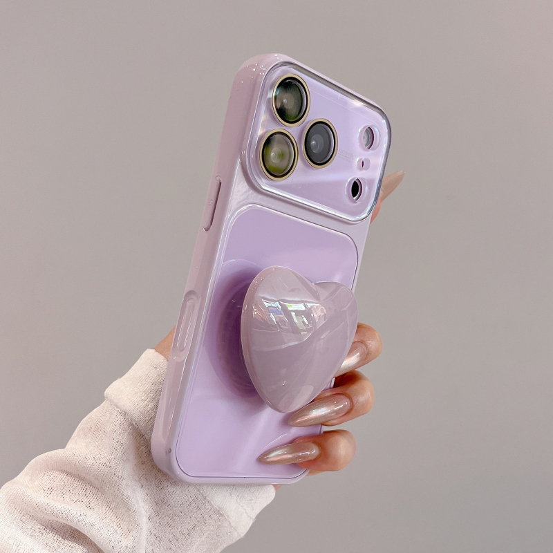 Carcasă din sticlă cu blocare pe culoare și suport în formă de inimă, stil Ins, 2-în-1, acoperire completă pentru iPhone 17 Pro Max și iPhone 16