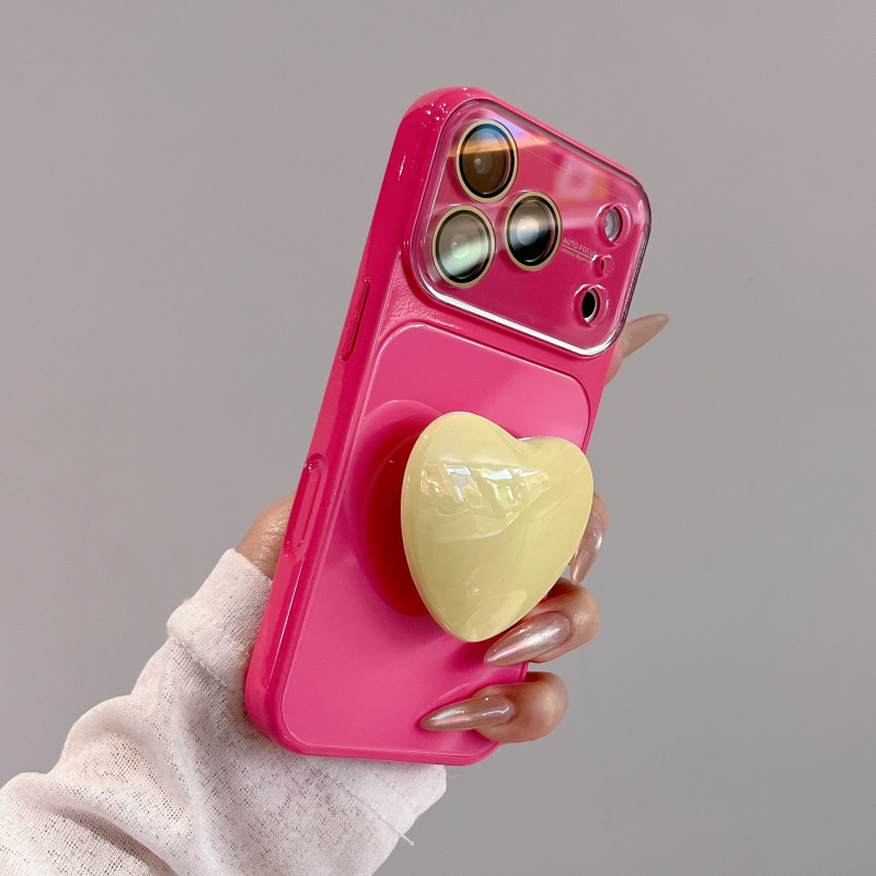 Carcasă din sticlă cu blocare pe culoare și suport în formă de inimă, stil Ins, 2-în-1, acoperire completă pentru iPhone 17 Pro Max și iPhone 16