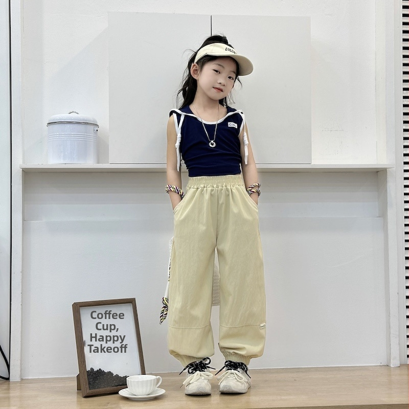 Pantaloni de vară antițânțari pentru copii, uscare rapidă, subțiri, stil coreean, patchwork respirabil, jogger cu manșete pentru copii