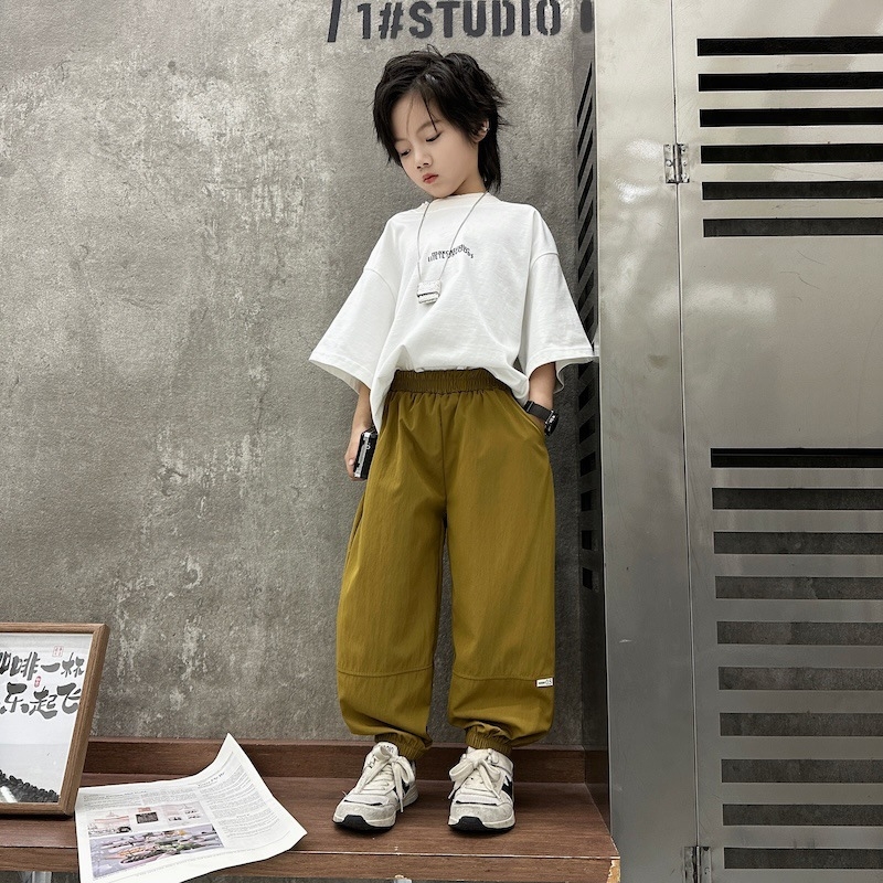 Pantaloni de vară antițânțari pentru copii, uscare rapidă, subțiri, stil coreean, patchwork respirabil, jogger cu manșete pentru copii