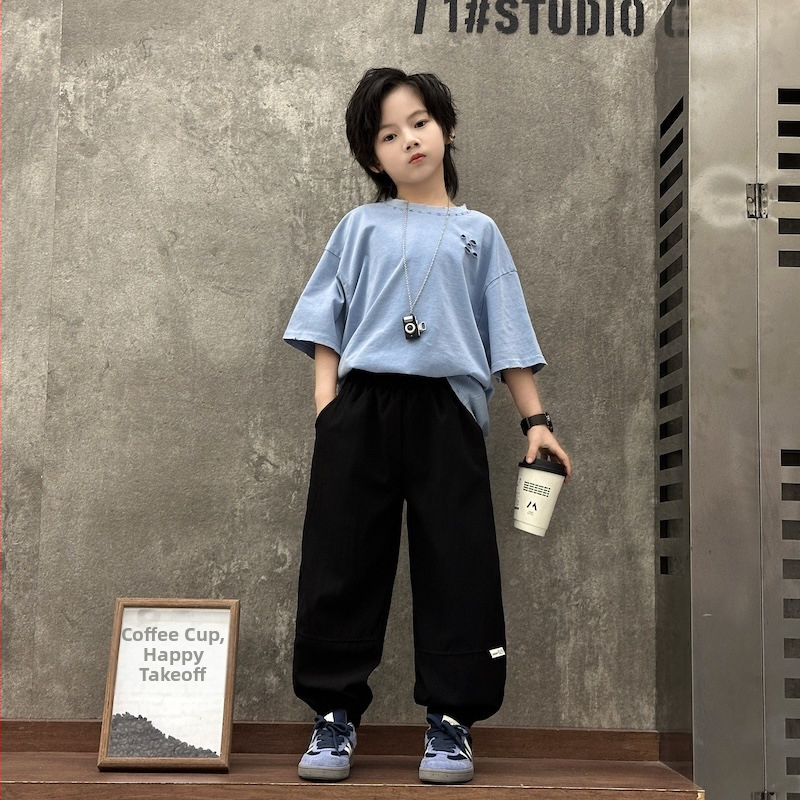 Pantaloni de vară antițânțari pentru copii, uscare rapidă, subțiri, stil coreean, patchwork respirabil, jogger cu manșete pentru copii