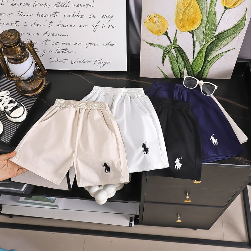 Șorturi cargo brodate pentru copii, unisex, ușoare, casual, 90% poliester, 3–8 ani