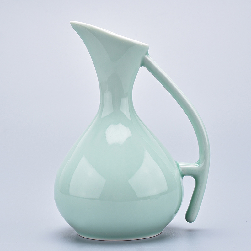 Dispenser de vin din porțelan celadon galben, set ceramic în stil chinezesc vintage, cu posibilitatea de logo