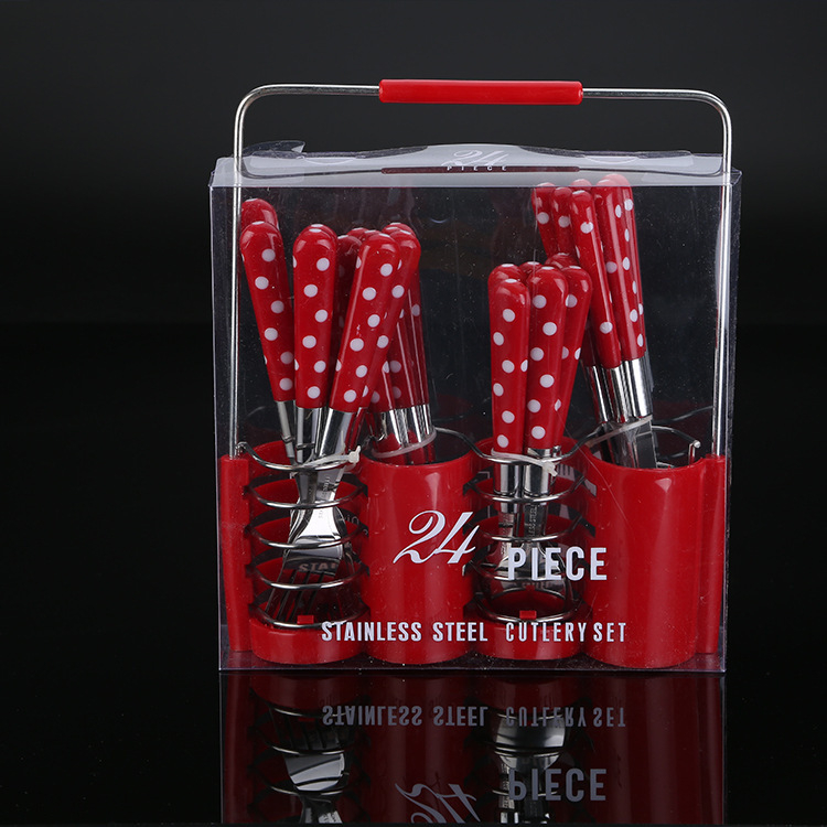 Set de tacâmuri din oțel inoxidabil, 24 piese, pentru masă occidentală – cuțite pentru felul principal, cuțite pentru steak, furculițe, linguri și linguri de supă, oțel inoxidabil 410