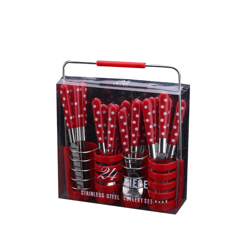 Set de tacâmuri din oțel inoxidabil, 24 piese, pentru masă occidentală – cuțite pentru felul principal, cuțite pentru steak, furculițe, linguri și linguri de supă, oțel inoxidabil 410