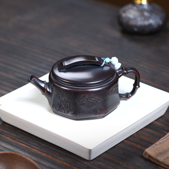 Ceainic Yixing din lut purpuriu de nisip, lucrat manual din minereu original, lut purpuriu bronzat, stil Guanshan Hanwa