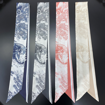 Accesoriu din panglică pentru femei, imprimeu junglă vegetal, lățime 6 cm, poliester twill, pentru păr, geantă și fular mic
