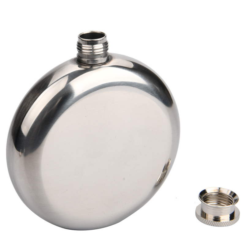 Flască rotundă din oțel inoxidabil, lustruită oglindă, pentru bărbați, portabilă, 5 oz, 95 g