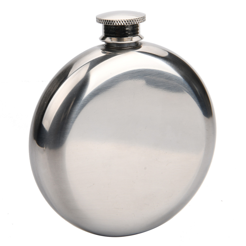 Flască rotundă din oțel inoxidabil, lustruită oglindă, pentru bărbați, portabilă, 5 oz, 95 g