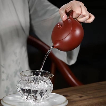 Ceainic autentic Yixing din lut purpuriu, capacitate mare, stil Xi Shi, motiv Roba Roșie, 350 ml