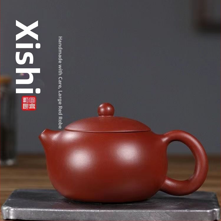 Ceainic autentic Yixing din lut purpuriu, capacitate mare, stil Xi Shi, motiv Roba Roșie, 350 ml