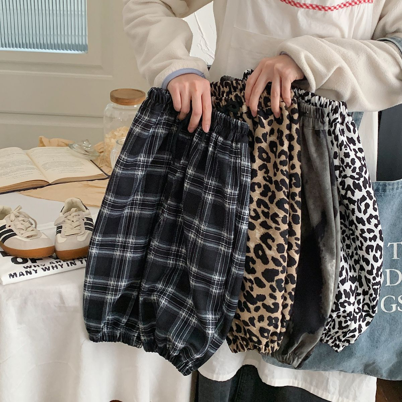 Pantaloni casual pentru copii, imprimeu leopard, stil coreean, material Ice-Silk