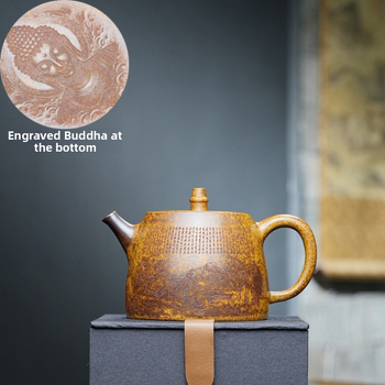 Ceainic Rulai Han Duo, Colecție de familie Dragon Bone Gold-Sand ceainic din lut purpuriu Yixing