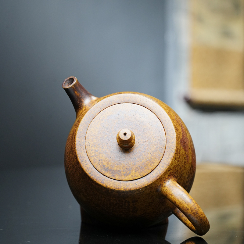 Ceainic Rulai Han Duo, Colecție de familie Dragon Bone Gold-Sand ceainic din lut purpuriu Yixing