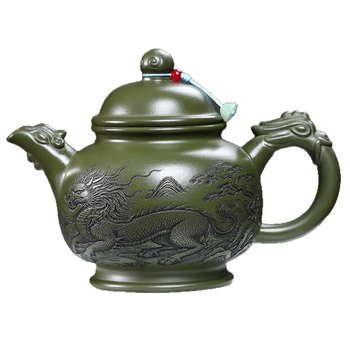 Ceainic Yixing din lut mov purpurie, lucrat manual de un maestru în vârstă, lut verde mineral original, gravură completă cu motiv qilin, set de ceai de înaltă calitate