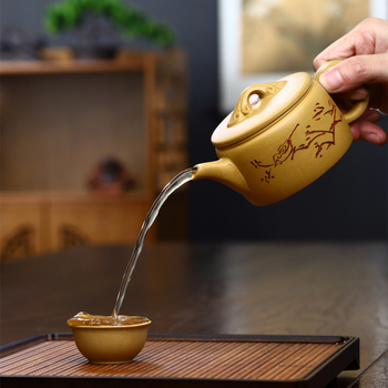 Ceainic Yixing din lut purpuriu, lucrat manual, gură largă, set de ceai pentru casă