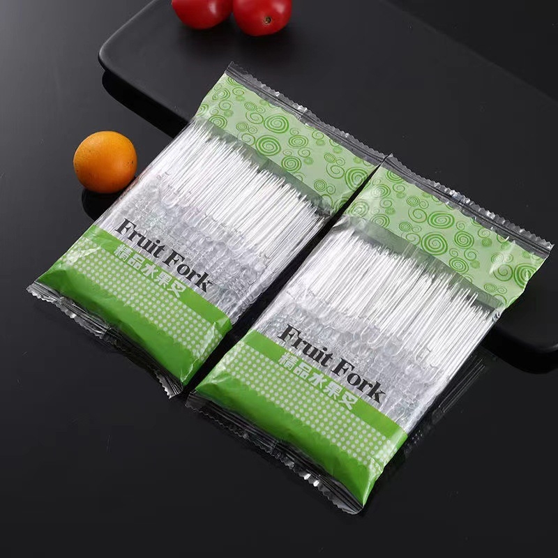 Furculițe de fructe de unică folosință, stil bambus, plastic transparent îngroșat, ambalate individual