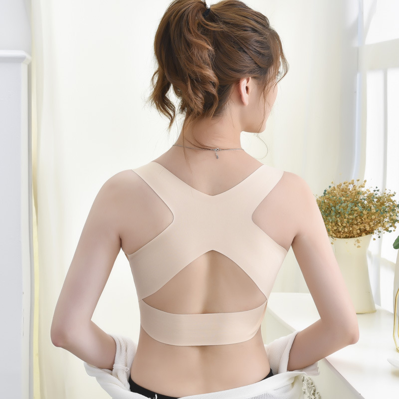 Sutien fără cusături cu spate, design 2 în 1, cupe modelate 3/4, material Ice Silk