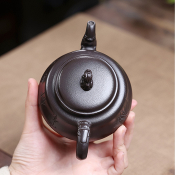 Ceainic Yixing din lut purpuriu cu statuetă leu Qingfeng – lucrat manual de meșteri, set de ceai pentru uz casnic
