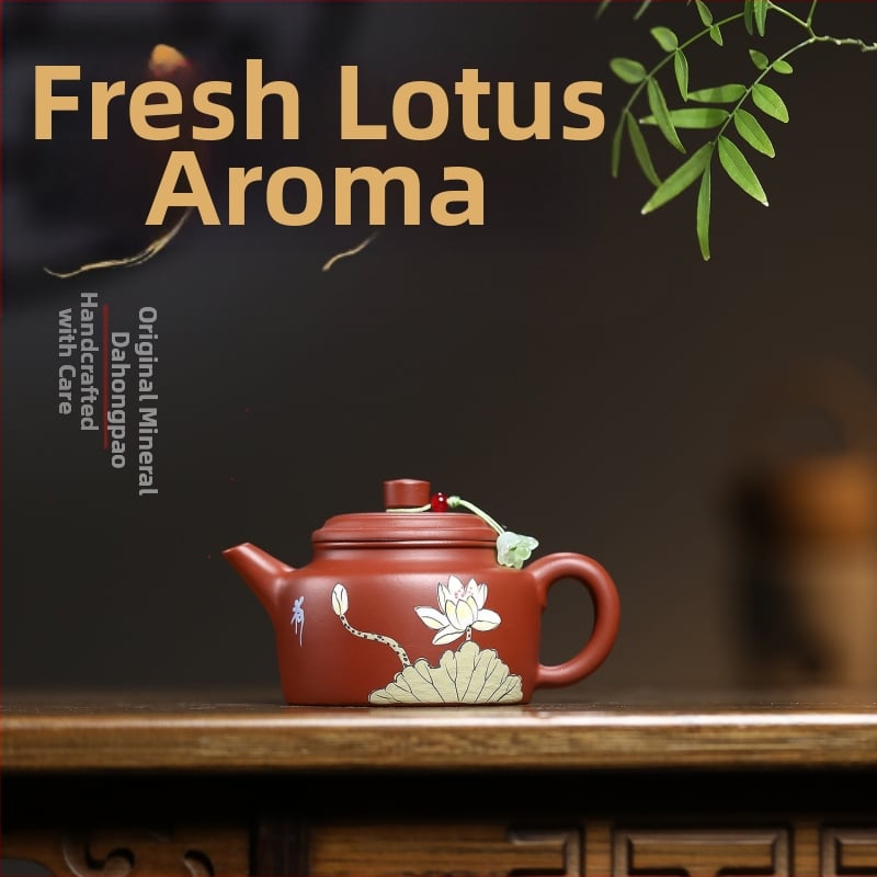 Ceainic Yixing din nisip mov, lucrat manual din mină originală Dahuangbao, parfum delicat cu farmec de lotus, pentru seturi Kung Fu de ceai